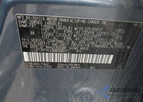 2013 Toyota Rav4 Xle из США, поврежденный, VIN 2T3RFREV3DW120021